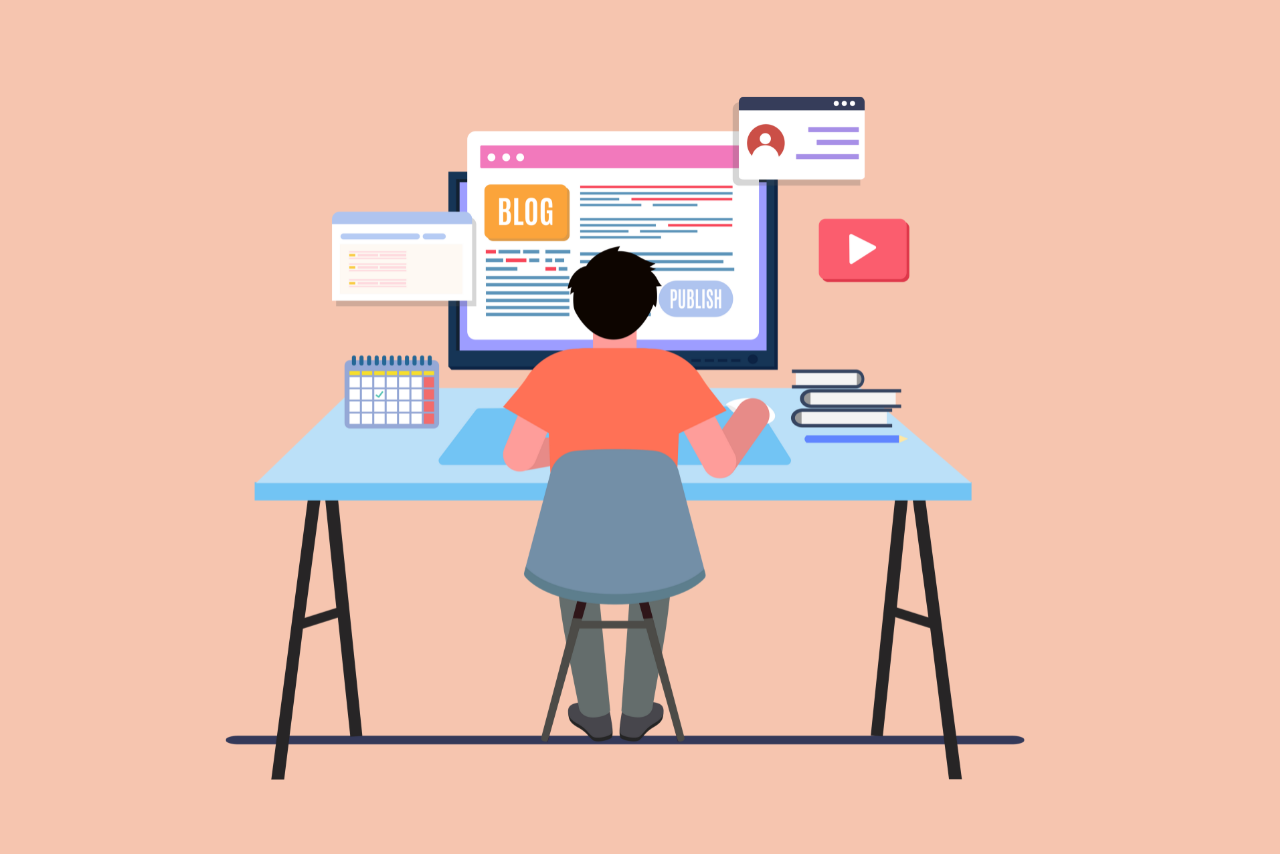 Illustration of a person working on blog